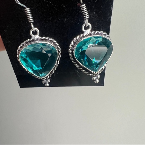 Labradorite and Apatite Necklace and Earrings Silver Set Vintage Style New - Picture 9 of 13